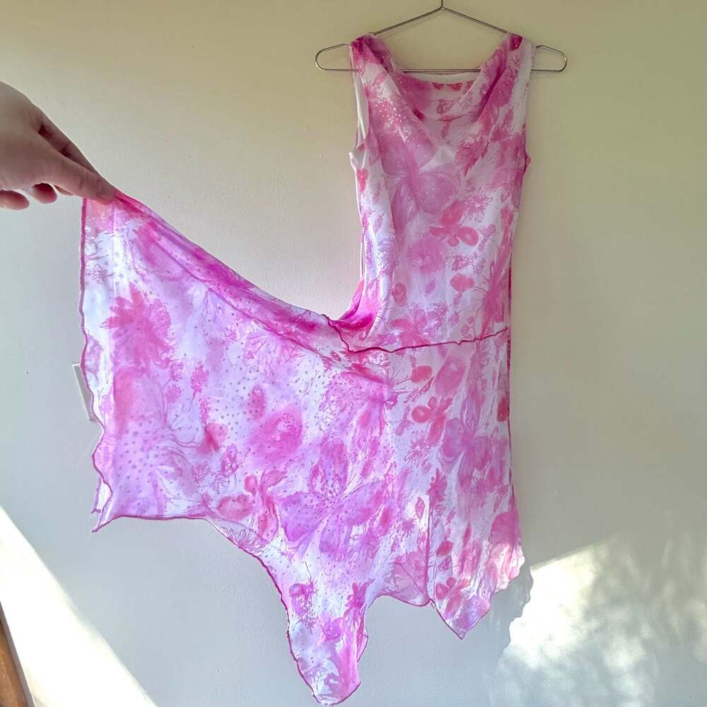 Vintage Y2K Pink Floral Butterfly Fairy Hem Glitter Dress